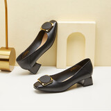 红蜻蜓女鞋新款时装女士皮鞋粗跟女单鞋浅口通勤女鞋面试小皮鞋WFB31540 黑色 37