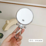 鹿野时空美妆双面镜10倍5倍放大小圆镜折叠化妆镜梳妆镜手柄镜便携镜子 银色(一面可放大2倍）