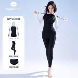 AQUAPLAY长袖泳衣女保守显瘦分体海边防晒游泳衣女士运动浮潜 梦忆潇湘沙滩短裤长裤3件套 M (96-110斤)