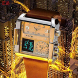 飞克（FEIKE）手表男士大表盘方舟二号运动时尚多功能防水夜双显男表钢铁之心 FK030银壳棕皮带【顺丰速运】