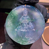 翡翠祥冰种满绿缅甸A货翡翠吊坠玉观音帝王绿佛公渡母女玉佩【付尾款】 高冰飘绿菩萨，尾款6000