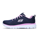 SKECHERS斯凯奇女鞋简约纯色运动鞋 轻质透气减震软底休闲鞋 12615/NVPK 蓝色/粉色 35