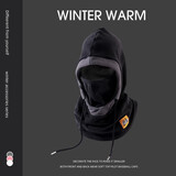 目丸帽子男冬季骑行车防寒面罩冬天保暖口罩脖套加绒厚防风护耳 黑色拼色【帽子围脖套装】 均码