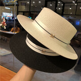 撞青春防晒遮阳帽草帽女春夏季草编欧美法式时尚平顶礼帽沙滩百搭太阳帽 米色 均码（55-60cm）