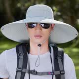 里普翎防晒帽男夏季户外遮阳帽子男士防紫外线太阳帽钓鱼帽登山渔夫帽 超大沿浅灰色 56-61CM均码可调节