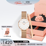 丹尼尔惠灵顿（DanielWellington） DW女表简约腕表28mm白盘石英表生日礼物DW00100219+DW00400001