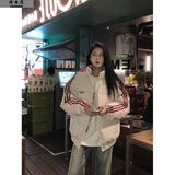 诗丹蕊2024冬季新款撞色拼接羽棉袄绒服女棉服外套国潮牌学生加厚面包服 米白色 均码