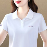 岸婷品牌冰丝t恤女短袖夏季新款女士polo衫翻领夏天有领半袖大码上衣T 白色 XL 【建议重98-110斤】
