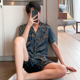 回访人冰丝睡衣男夏天薄款短袖外穿韩版加大码仿真丝绸家居服青少年套装 K-331#双短 男款XL码 115-130斤