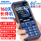 飞利浦（PHILIPS）E6510 4G全网通老年人手机 超长待机双卡双待 大字体大声音三防老人机 学生商务备用功能机 海军蓝