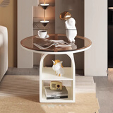 高端沙发边几小茶几客厅钢化玻璃小茶几轻奢置物架酒店家用床头柜 奶白色-加粗款-3C茶面钢化玻璃