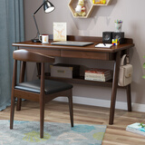 美洲马（MEZVMV）【顺丰速发】实木书桌简约家用中小学生写字台式电脑桌卧室学习桌 胡桃色+牛角椅【水性环保漆】 120*60*75cm