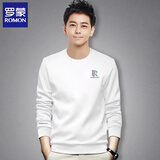 罗蒙卫衣男秋冬季新款加绒加厚打底衫宽松圆领长袖T恤衫男春装上衣服 白色【常规款】 XL 【150-170斤】