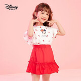 迪士尼（DISNEY）女童短袖套装裙荷叶边六一儿童节时尚两件套25夏DB121UE03红100