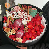 鲜花情圣诞节平安夜送女友老婆闺蜜苹果落雪花束礼物同城配送走心高级感 圣诞2颗苹果草莓玫瑰圣诞混搭礼盒 同城配送到家-可预定日期