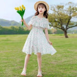 艾诺轮儿童裙子公主春夏中大童4-12岁中小学生女孩夏款裙薄款洋气女童雪纺连衣裙夏装韩版网红女孩碎花潮 露肩小点裙绿色 130码建议身高115cm左右