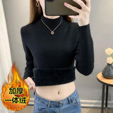 梵阕毛衣冬款女一体绒半高领加绒加厚打底针织衫女内搭可外穿保暖上衣 黑色（一体绒） 均码