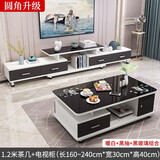 沐瑾宁沐瑾宁 茶几桌客厅家用简约小户型电视机柜组合欧式茶台玻璃茶几 圆角1.2m暖白黑玻璃+电视柜