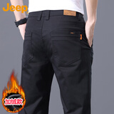 吉普（JEEP）休闲裤男秋冬季商务宽松裤子男士潮流直筒百搭男裤黑色加绒32