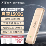 中兴随身wifi【送1500G】可移动无线wifi免插卡支持5G 4G设备不限速便携式网卡托全国通用流量2025款 移动电信双网自由切换-金色 送1500G流量+充电头+精美保护袋