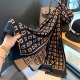 靓魅姿围巾女新款韩国双面厚款围巾百搭披肩网红流行七夕礼物送女友 CC字母咖色普通包装 条