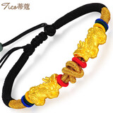 蒂蔻（Tico）足金招财貔貅黄金手链男女3D硬金转运珠编织黑绳手饰品生日礼物