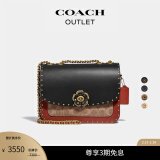 蔻驰（COACH）【礼物】奥莱女士女包经典山茶花标志饰钉MADISON单肩包斜挎红色 棕黄色绣红色黑色混合色(经典款)