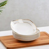瓷秀源金边骨瓷盘子菜盘家用陶瓷创意餐具四方四角盘正方形碟子方汤方盘 金边5.5英寸方碟6个