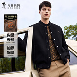 与狼共舞【52%绵羊毛&夹棉 】时尚棒球服羊毛呢子外套夹克男 001黑色 M