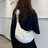 素织锦饺子包斜挎包女大容量帆布包包女包夏季单肩包托特通勤百搭休闲包 F标白色饺子包【带耳机包】