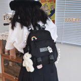 布兰奴双肩包女新款时尚可爱少女小背包韩版学生百搭休闲小挎包两用书包 黑色（带腮红熊）