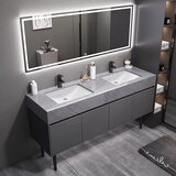 轻奢大理石双盆落地式浴室柜组合公共卫生间智能洗漱洗脸台盆柜 120cm双盆普通方镜整套颜色备注