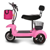 圣雅美电动三轮车亲子小型带电瓶老年老人接送孩子代步电动滑板车成人 粉色36V蓄电池测试30公里 双人坐