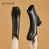 达芙妮短靴女英伦风弹力靴瘦靴靴子粗跟中筒短靴女鞋 黑色（绒里） 36