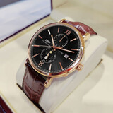 罗宾尼（LOBINNI）瑞士认证品牌男士手表全自动机械表十大名表七夕情人节礼物送男友 旗舰版【玫壳黑面】皮带款