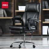 得力（deli）老板椅 带脚托大角度可躺皮椅办公椅 电脑椅 87088 黑色