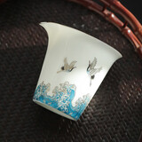 领艺祥鹤轻云茶漏孔一体滤茶器茶叶过滤网茶具配件创意陶瓷茶隔茶滤 祥鹤观海轻云微月公道杯(亮光)