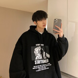 摘星少年宇航员加绒加厚连帽卫衣男秋季新款ins潮流宽松春秋百搭帅气情侣运动上衣外套衣服男中山卫衣 黑色 常规 XL 115斤-140斤 优先发货