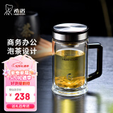 希诺抗菌双层玻璃杯男家用商务办公水杯带手柄泡茶杯子XN-9005K 420mL