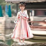 微曼小鹿 童装汉服 女童短袖汉服夏款中国风古装汉服 儿童汉服连衣裙 176 红色 兔子款汉服 120