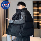 NASA MARVEL棉衣马甲男外套冬季立领休闲保暖加厚潮牌户外情侣装 黑色 4XL