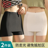浪莎隔层安全裤女防走光冰丝无痕打底裤女夏薄款平角裤2条 黑+白 170