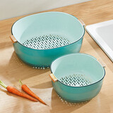 onlycook家用双层洗菜盆沥水盆厨房沥水篮洗菜篮滤水篮漏盆塑料盆子 透明绿小号+大号/各1个