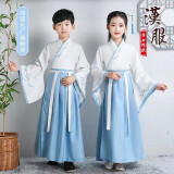 匆蒙儿童汉服民族春秋中国风马面裙唐装演出服 浅蓝广袖140