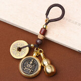 慈灵阁真品五帝钱钥匙扣挂件生肖本命佛吊坠朱砂粉颗粒属鼠千手观音菩萨