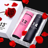 优乾图保温杯情侣款高颜值水杯一对装情人节礼物送男女朋友创意礼品 1314情侣杯礼盒套装-黑粉款500ml