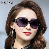 VEESA偏光太阳镜女士新款防紫外线眼镜大脸圆脸墨镜开车遮阳时尚妈妈潮 黑色框渐进灰片