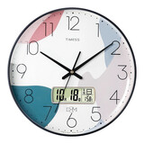 Timess 挂钟表客厅2025新款时钟万年历温度石英钟简约轻奢免打孔表挂墙 P50B-2【30cm日历款】