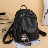 曼兹威新款双肩包女时尚女包女士百搭旅行背包软皮耐磨大容量双肩背包女 黑色