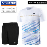 威克多（VICTOR）羽毛球服套装男圆领针织T恤胜利训练服团购无袖运动服女款T20038 男套装:20038白色+3096黑色 M